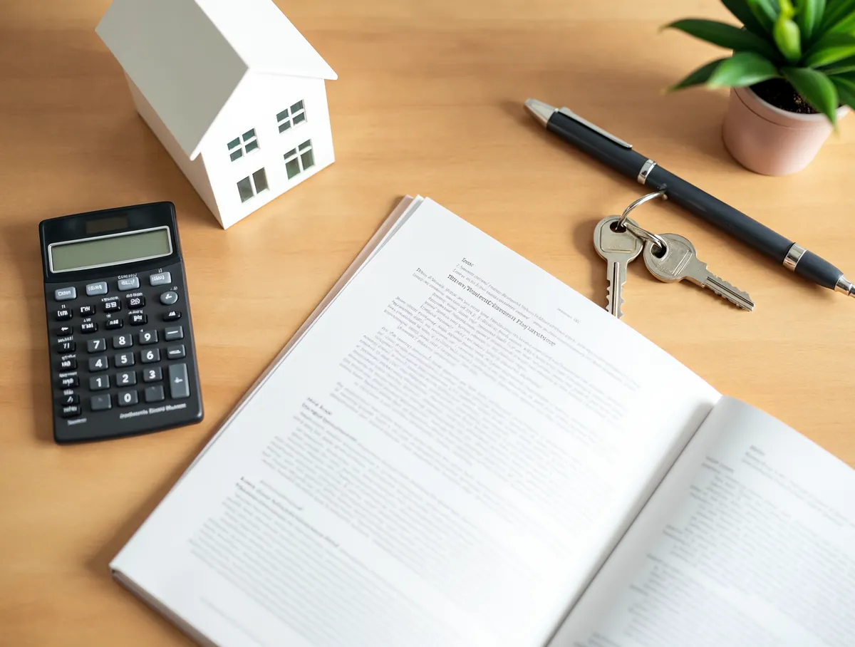 Maquete de imóvel, chaves e contrato sobre a mesa, representando a contabilidade da Ação para holding e mercado imobiliário em São José dos Campos